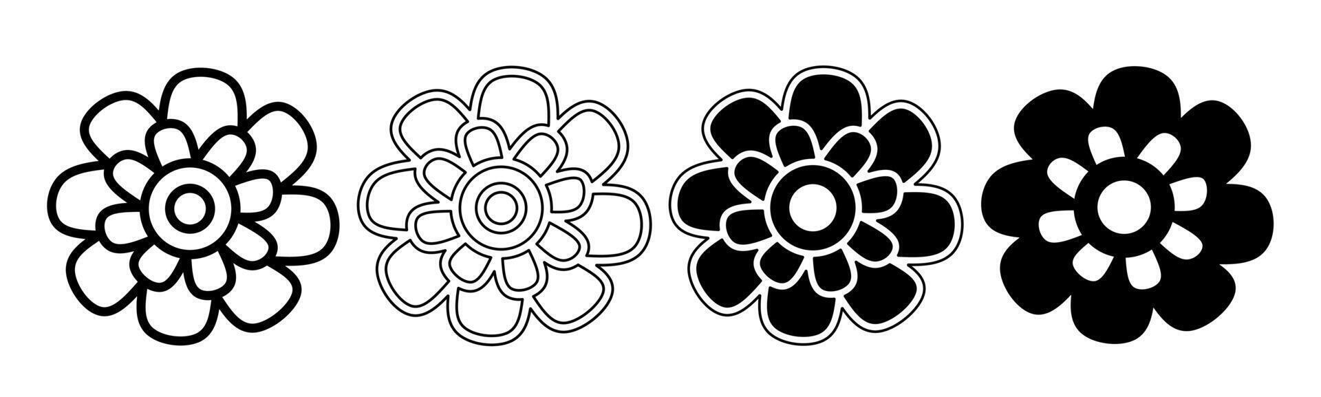 Black and white illustration of a flower. Flower icon collection with line. Stock vector illustration.