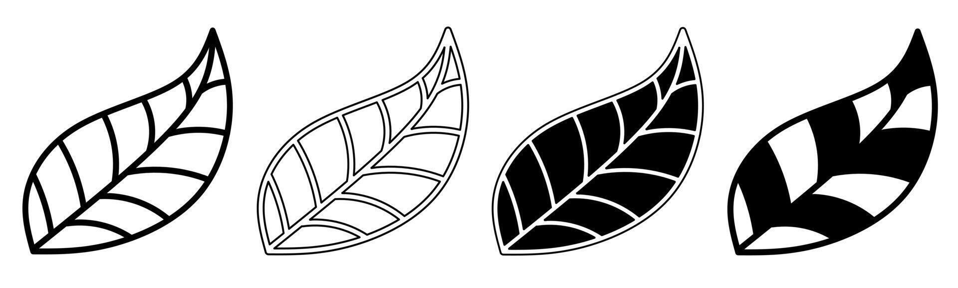 Black and white illustration of a leaves. Leaves icon collection with line. Stock vector illustration.