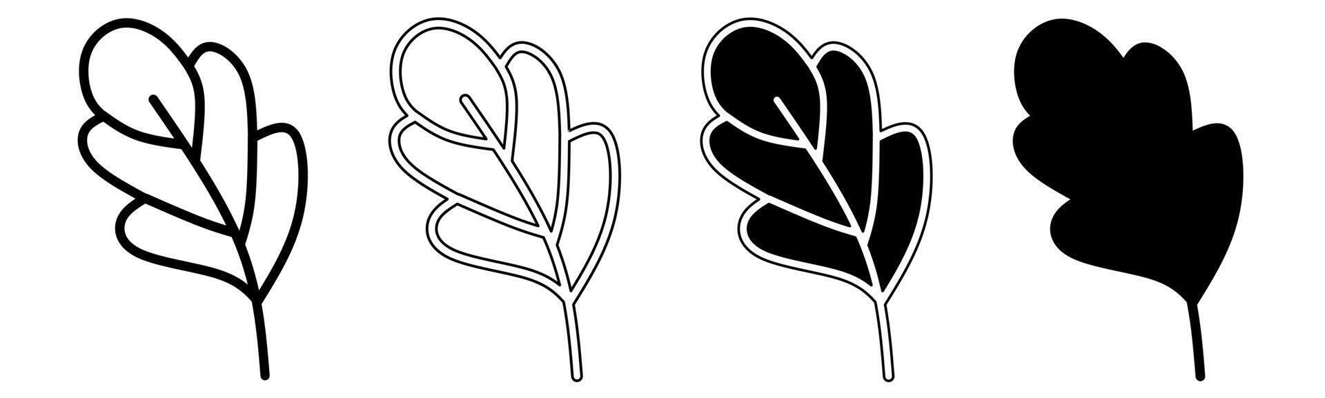 Black and white illustration of a leaves. Leaves icon collection with line. Stock vector illustration.