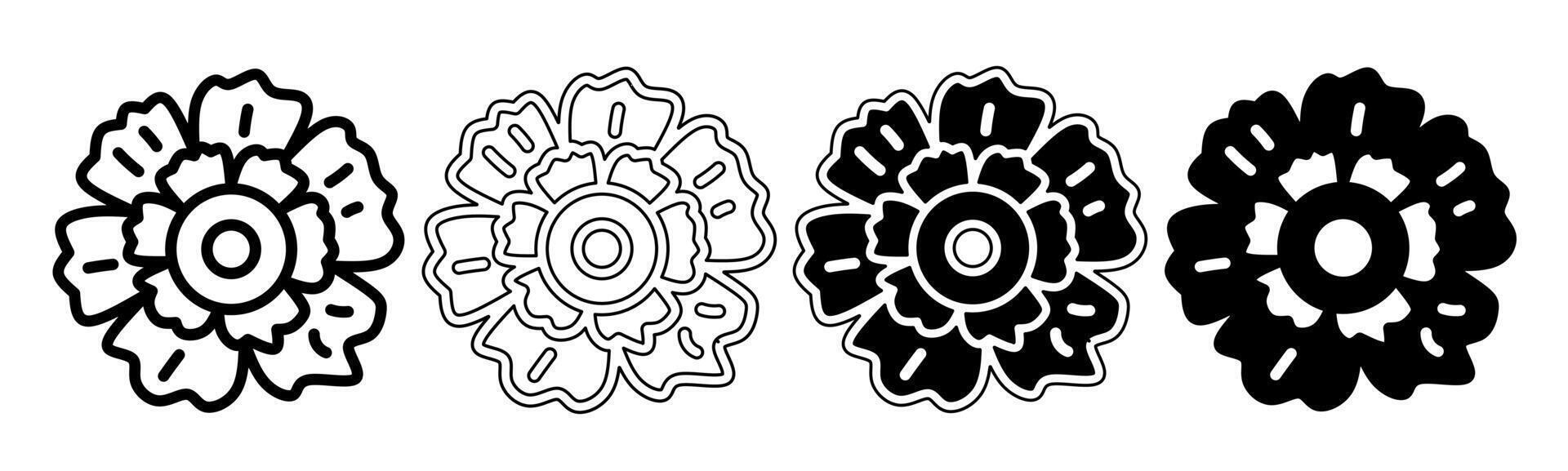 Black and white illustration of a flower. Flower icon collection with line. Stock vector illustration.