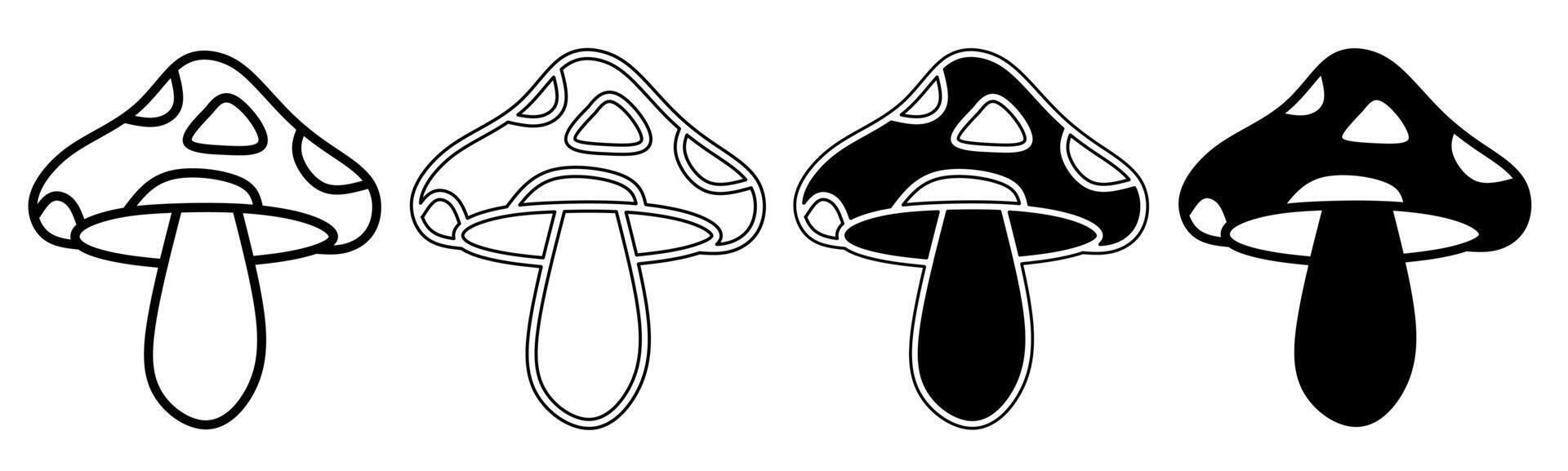 Black and white illustration of a mushroom. Mushroom icon collection with line. Stock vector illustration.