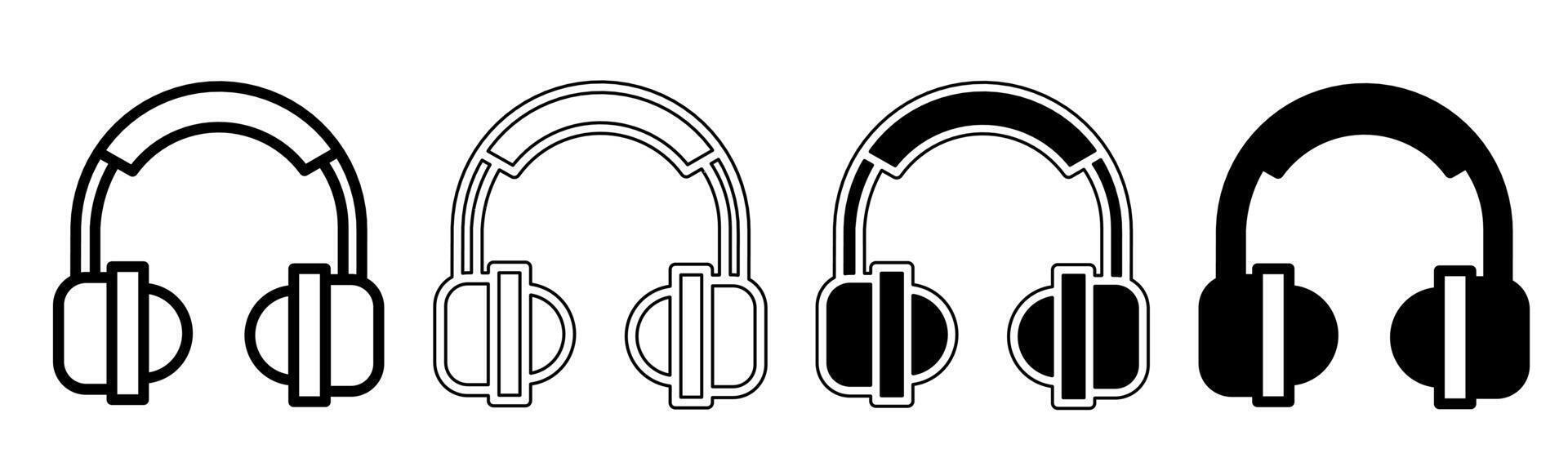 negro y blanco ilustración de un auriculares. auriculares icono colección con línea. valores vector ilustración.