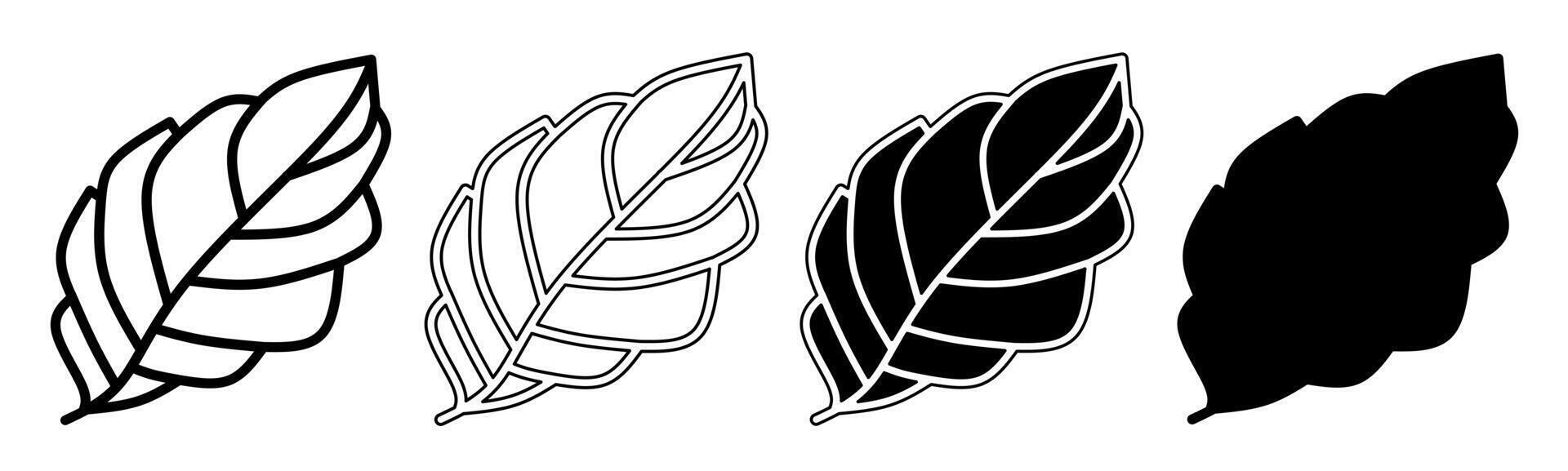 Black and white illustration of a leaves. Leaves icon collection with line. Stock vector illustration.