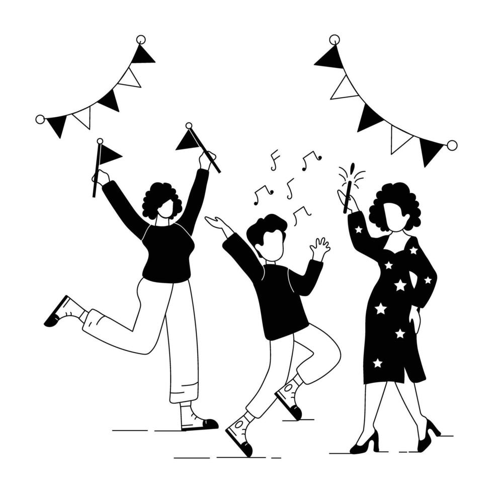 Cultural Events and Party Celebrations Linear Illustrations vector