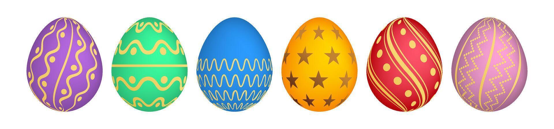 Set of six colorful Easter eggs vector