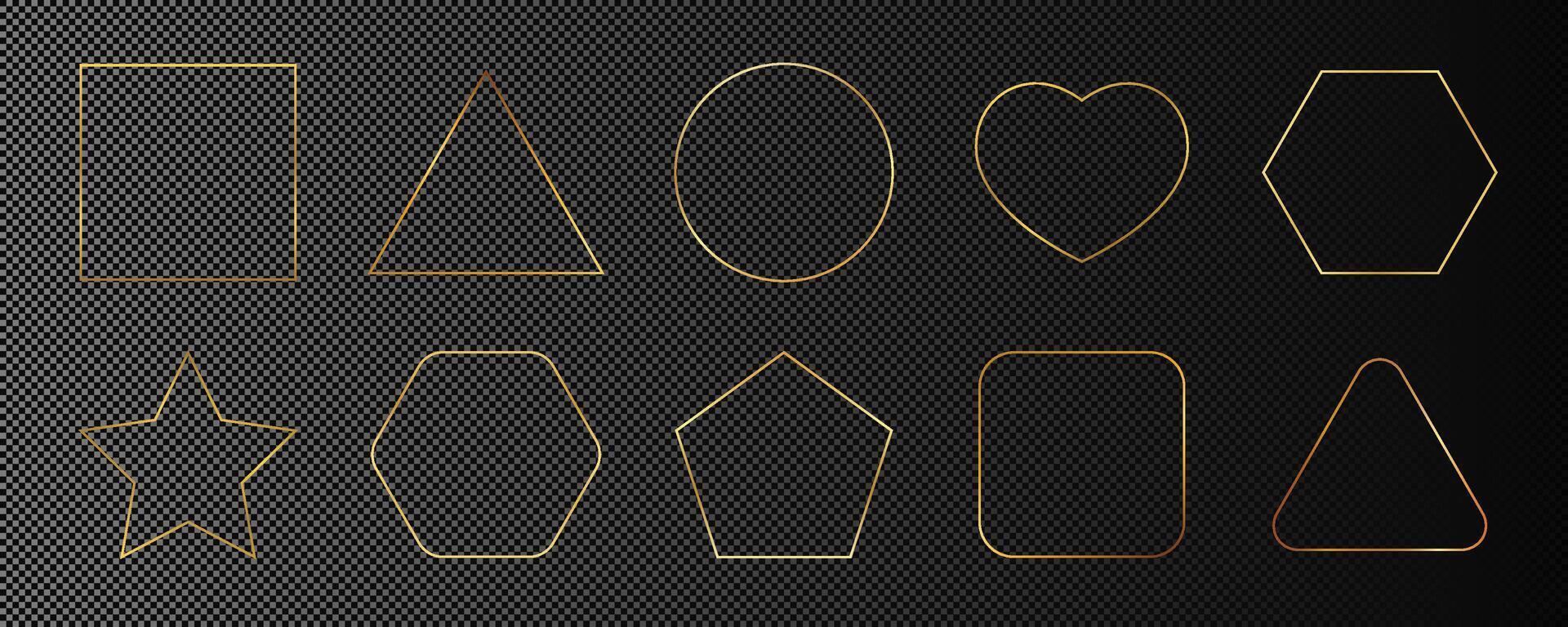 Gold glowing different geometric shape frame vector