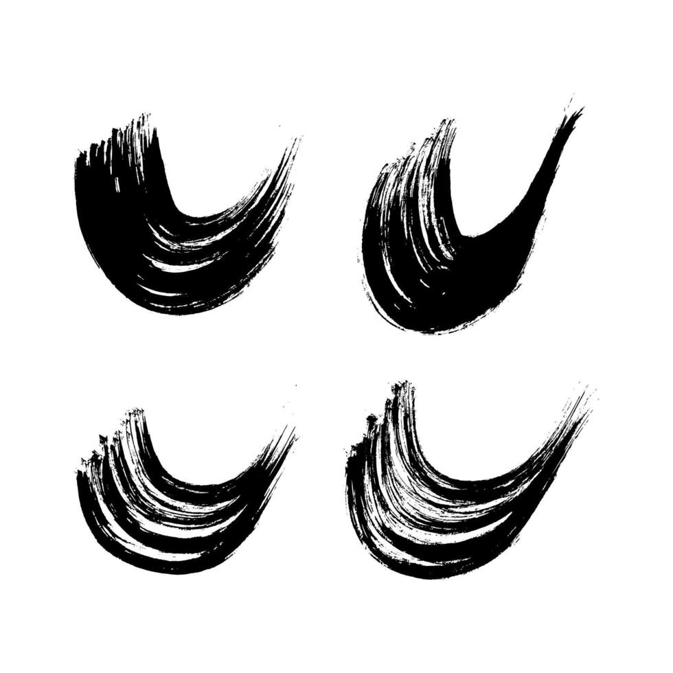 Black grunge semicircular brush strokes vector