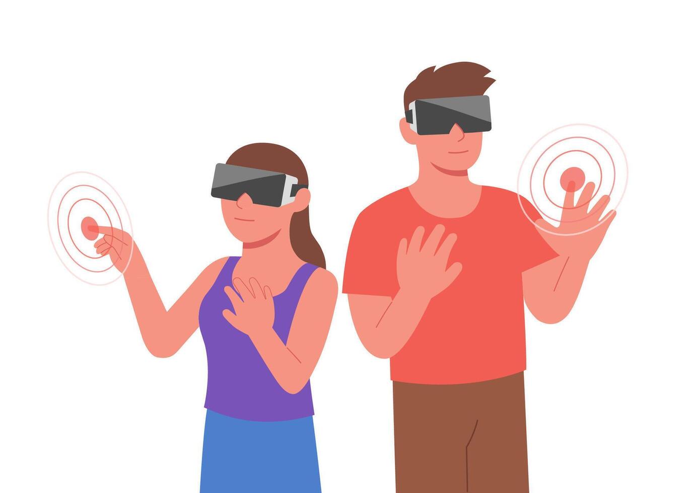 Man and woman using VR Goggles, VR experience concept, Flat vector augmented and virtual reality