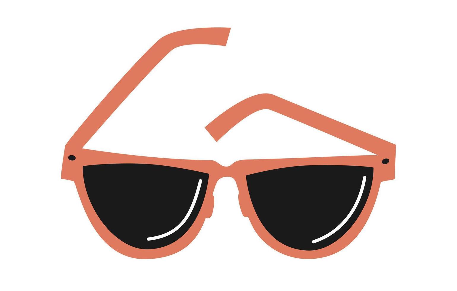 Hand drawn cute cartoon illustration of sunglasses. Flat vector spectacles sticker in simple colored doodle style. Sun protection or travel accessory icon or print. Isolated on white background.