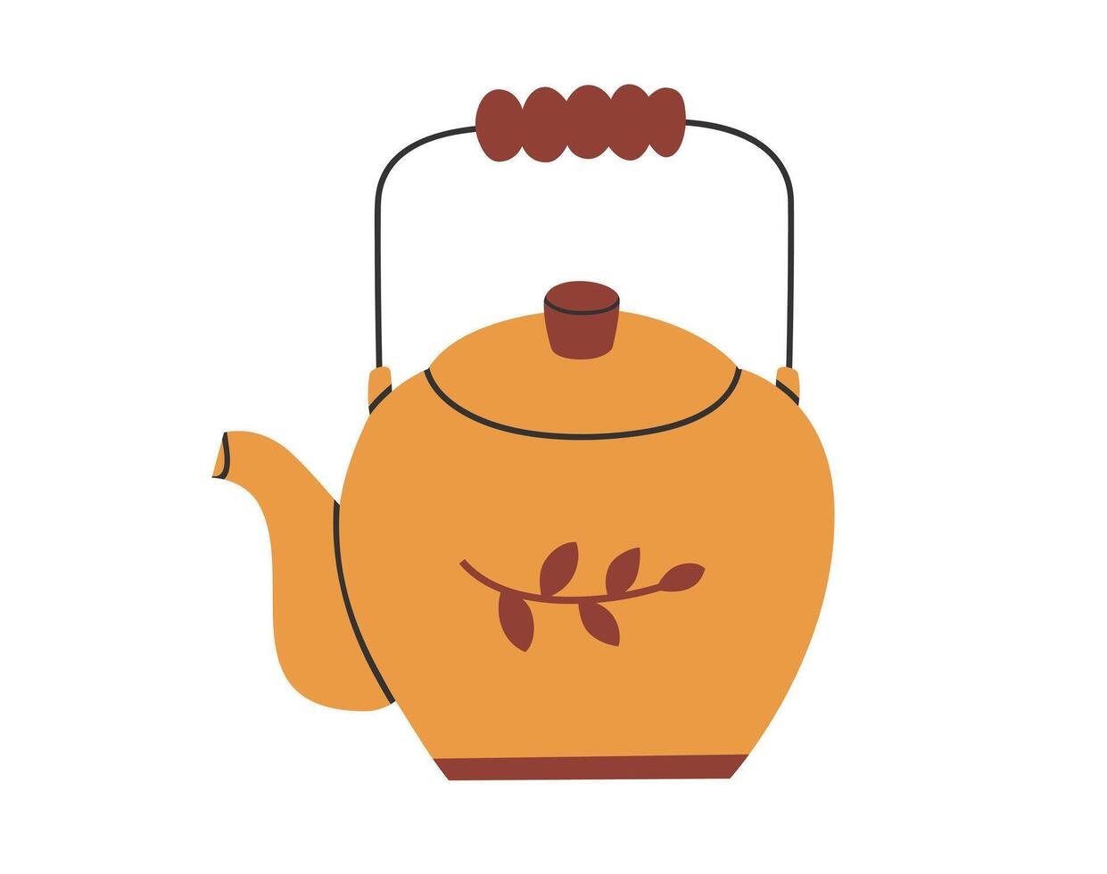 Hand drawn cute illustration of kettle. Flat vector utensils for boiling water in simple colored doodle style. Teapot for tea coffee sticker, icon or print. Isolated on white background.