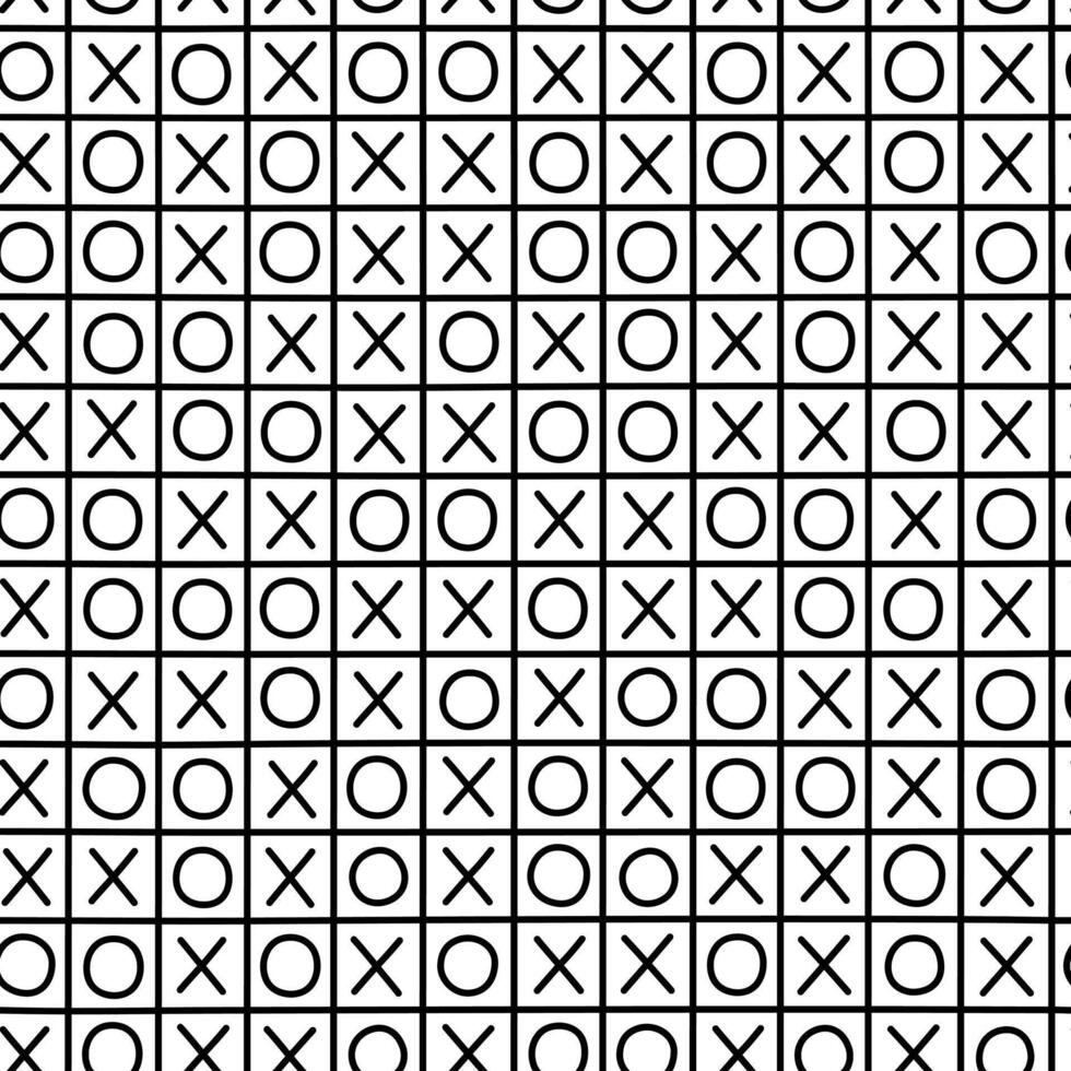 Hand drawn cute seamless pattern with tic-tac-toe. Flat vector paper-and-pencil school game print in doodle style. Noughts and Crosses. Repeated education or study background, wrapping or wallpaper.