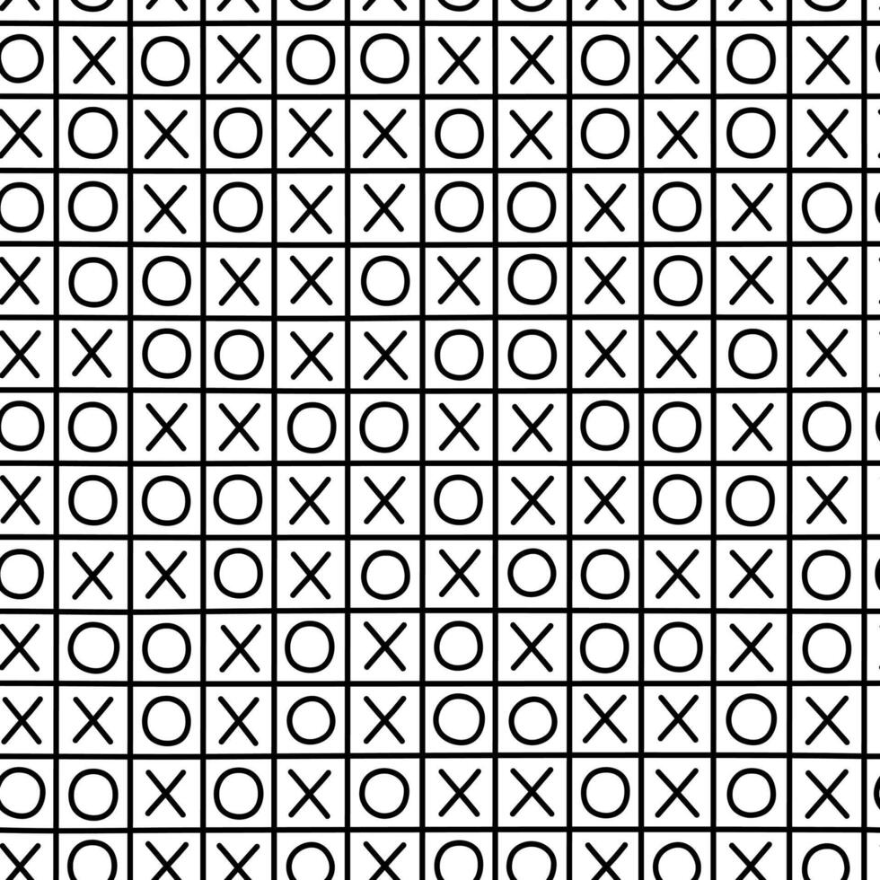 Hand drawn cute seamless pattern with tic-tac-toe. Flat vector paper-and-pencil school game print in doodle style. Noughts and Crosses. Repeated education or study background, wrapping or wallpaper.