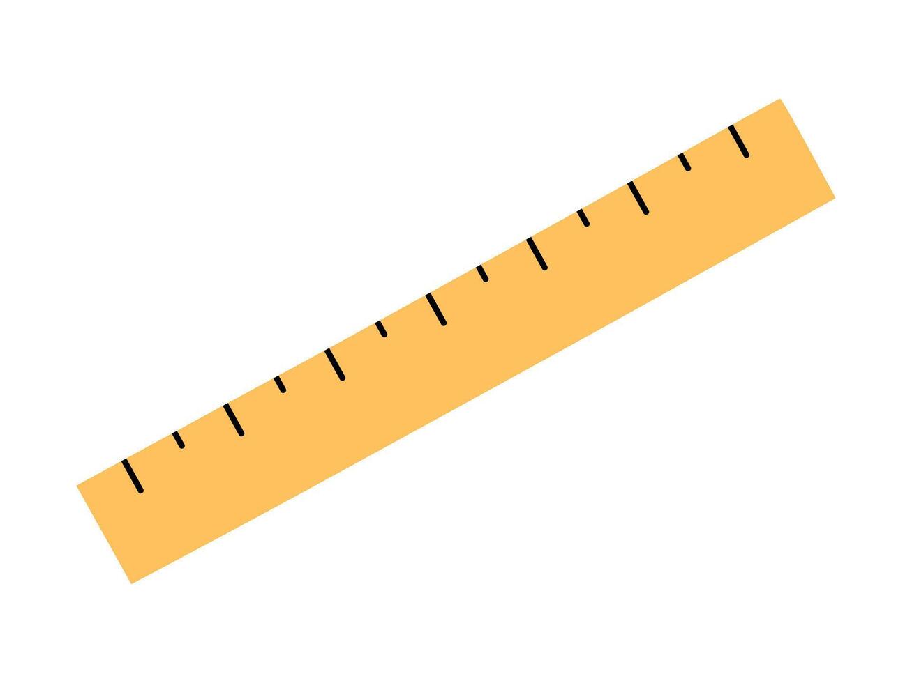 Hand drawn cute illustration of school ruler. Flat vector college stationery measuring tool in colored doodle style. Education or study sticker, icon. Back to school. Isolated on white background.