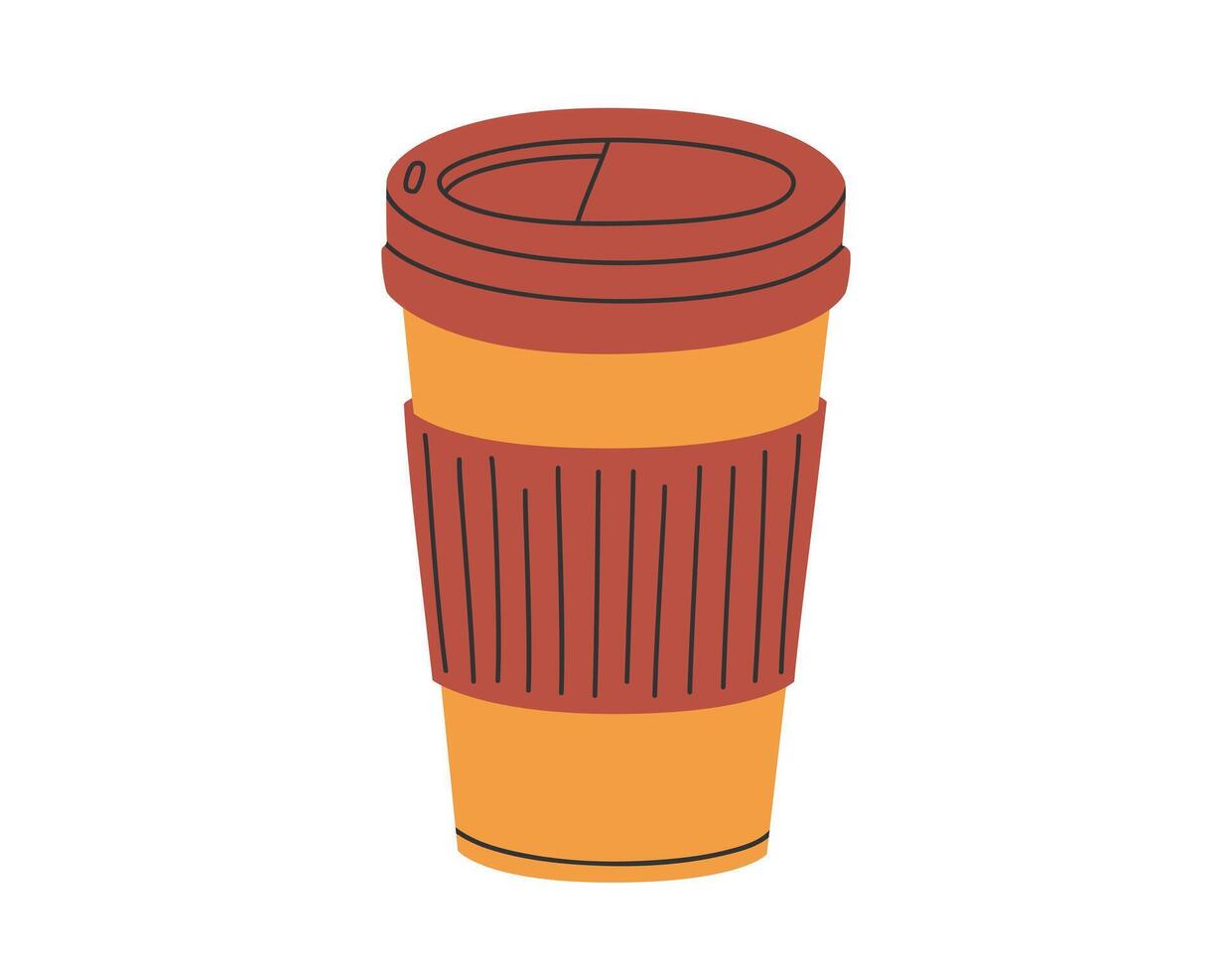 mano dibujado linda ilustración de Respetuoso del medio ambiente termo taza. plano vector reutilizable caliente bebida taza en sencillo de colores garabatear estilo. termo para té café pegatina, icono o impresión. aislado en blanco antecedentes.