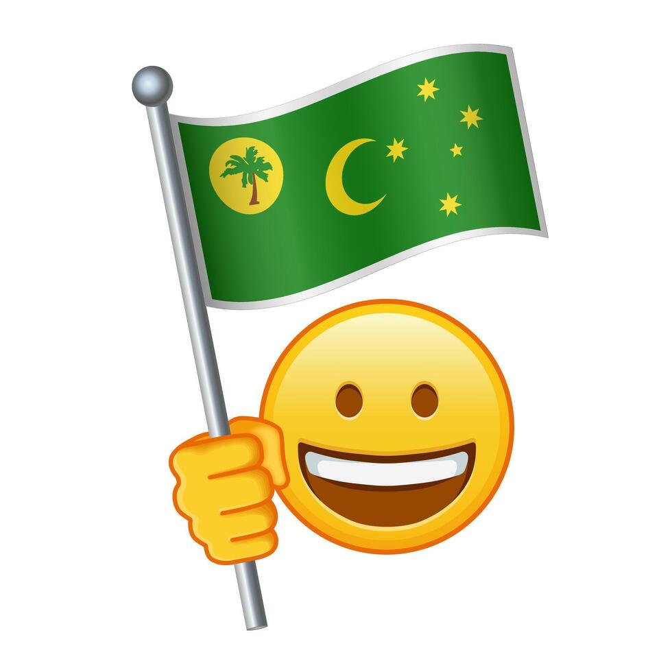 emoji con cocos islas bandera grande Talla de amarillo emoji sonrisa vector