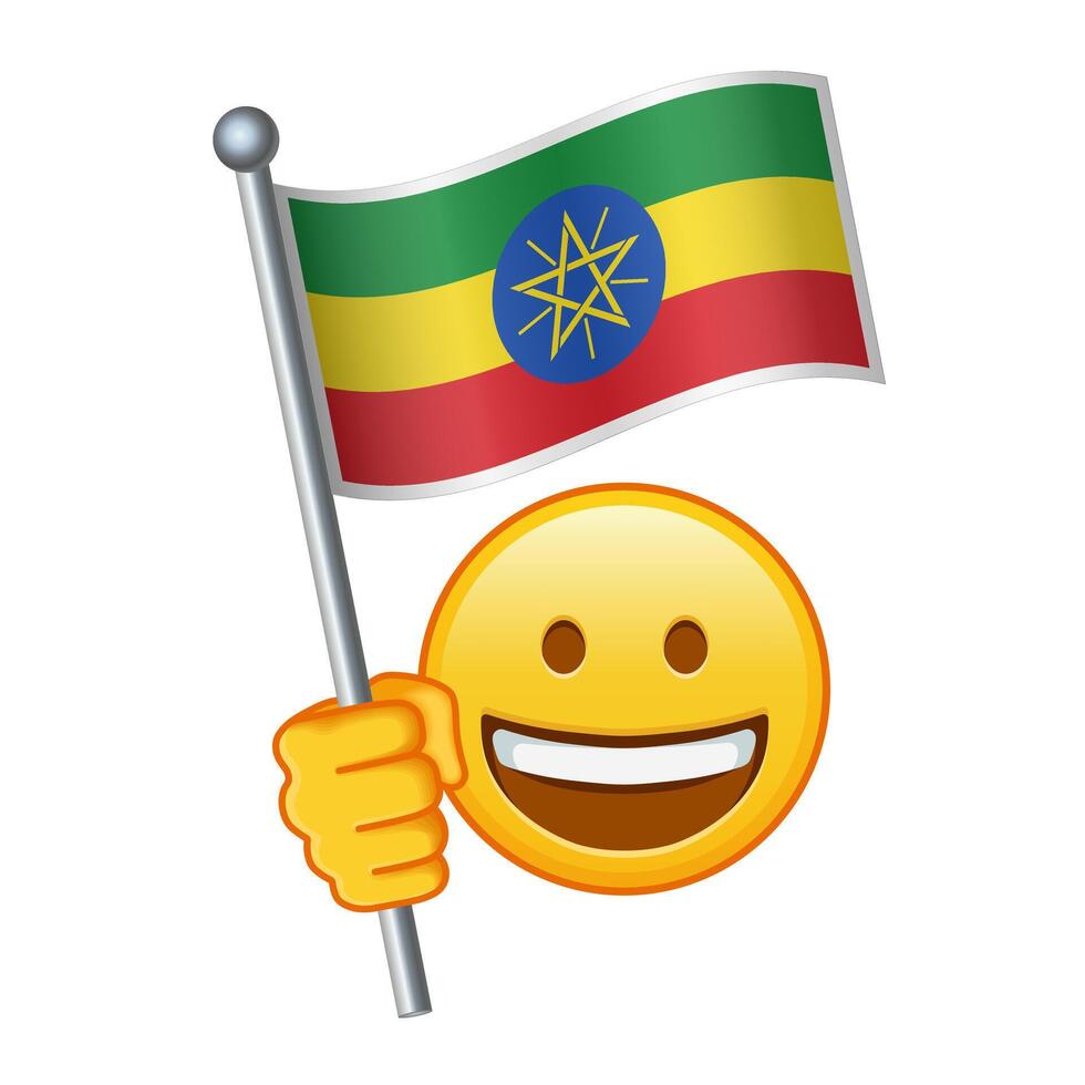 Emoji with Ethiopia flag Large size of yellow emoji smile vector