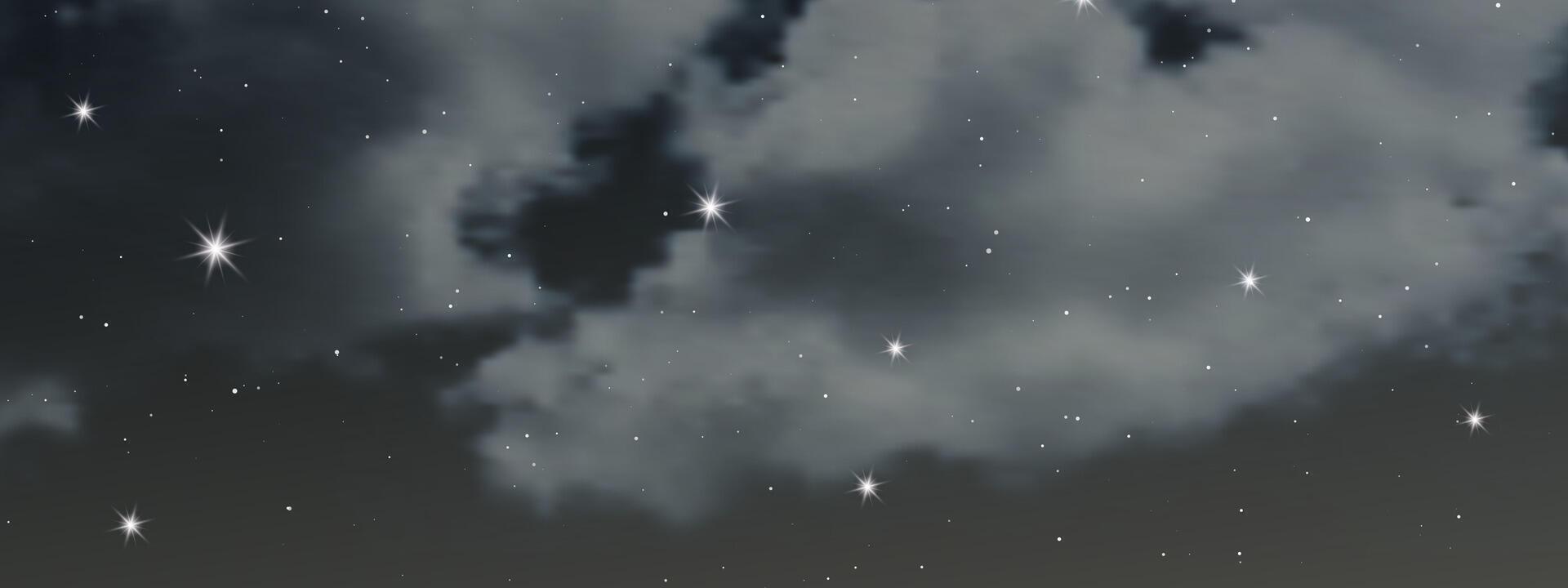 noche cielo con nubes y muchos estrellas vector