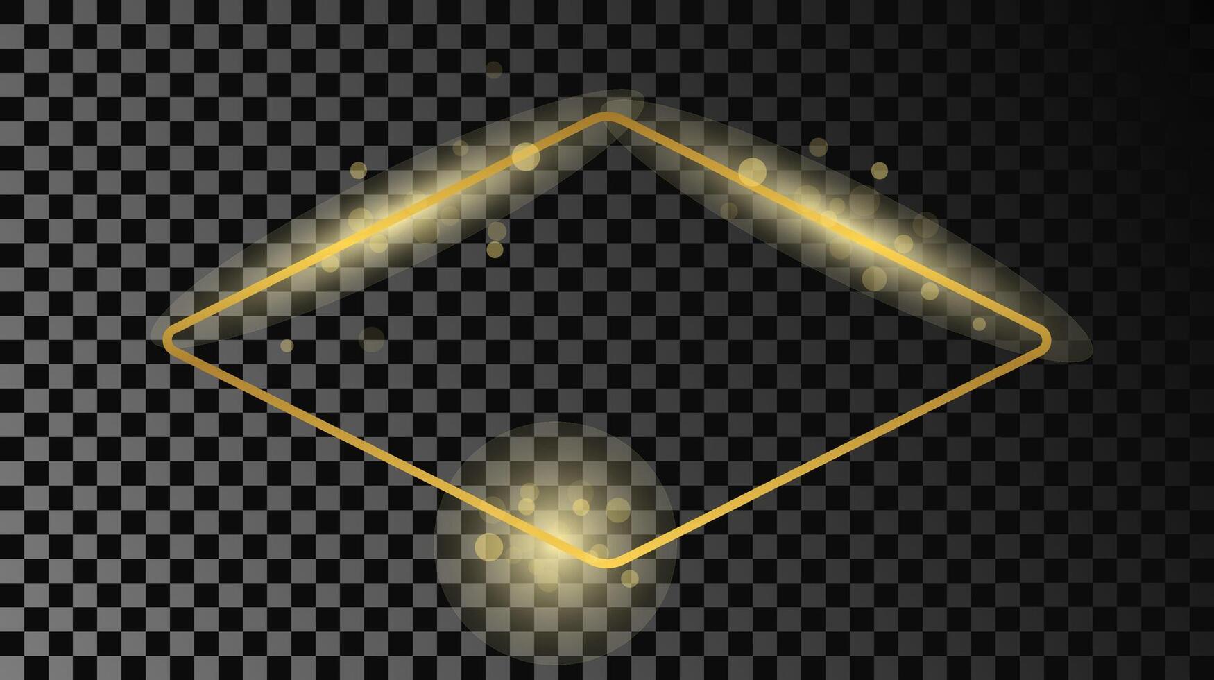 Gold glowing rounded rhombus shape frame vector