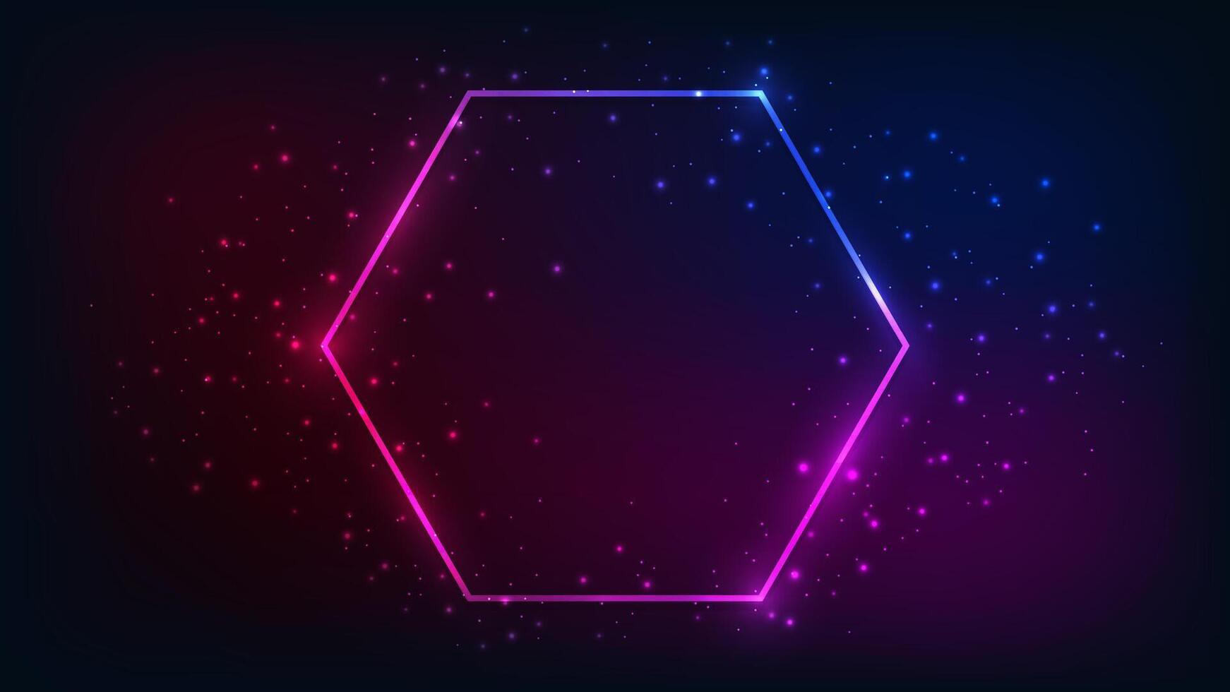 Neon hexagon frame with shining effects vector