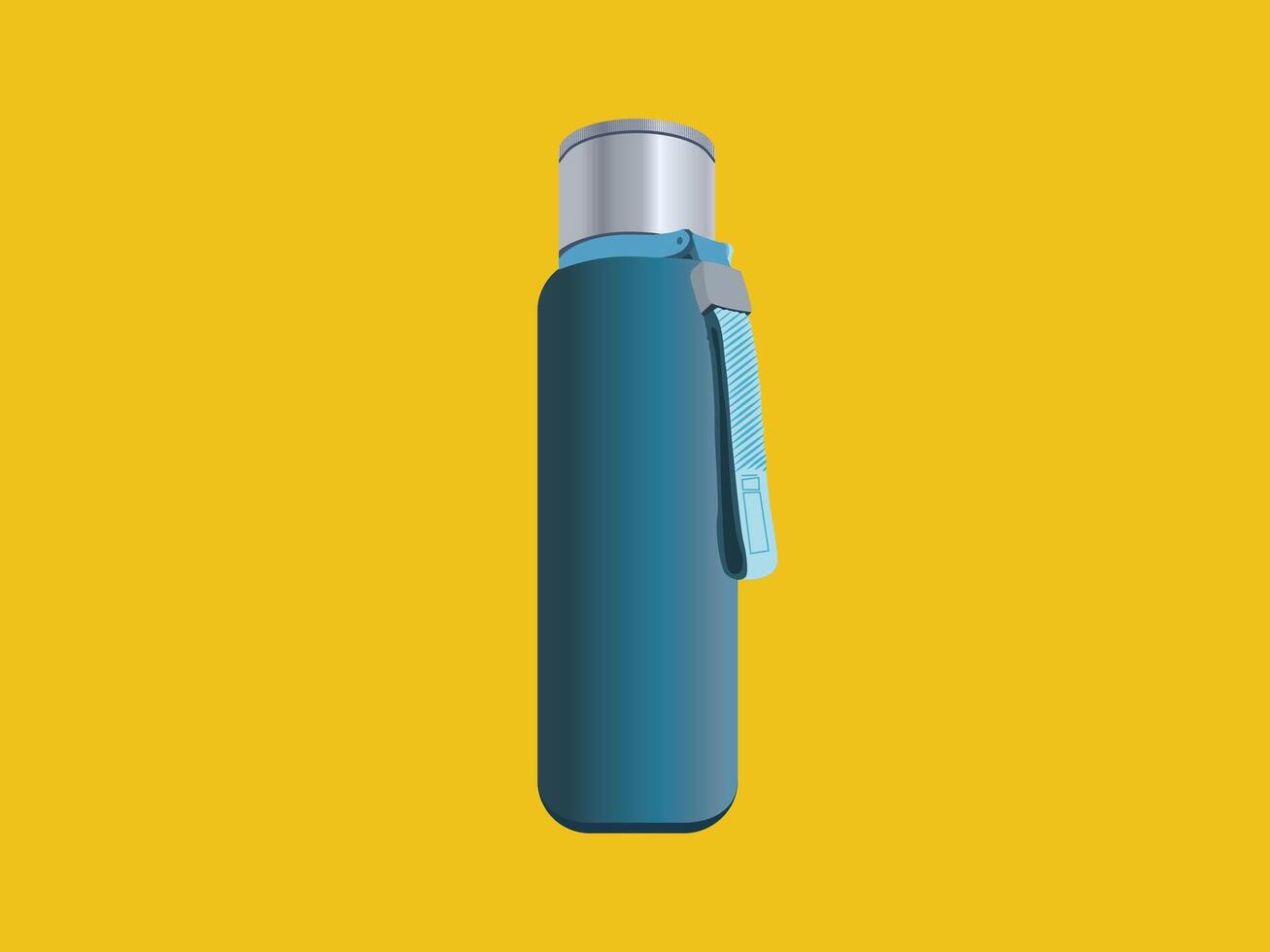Insulated Thermal Water Bottle and Flask in Dark Green Color on Yellow Background vector