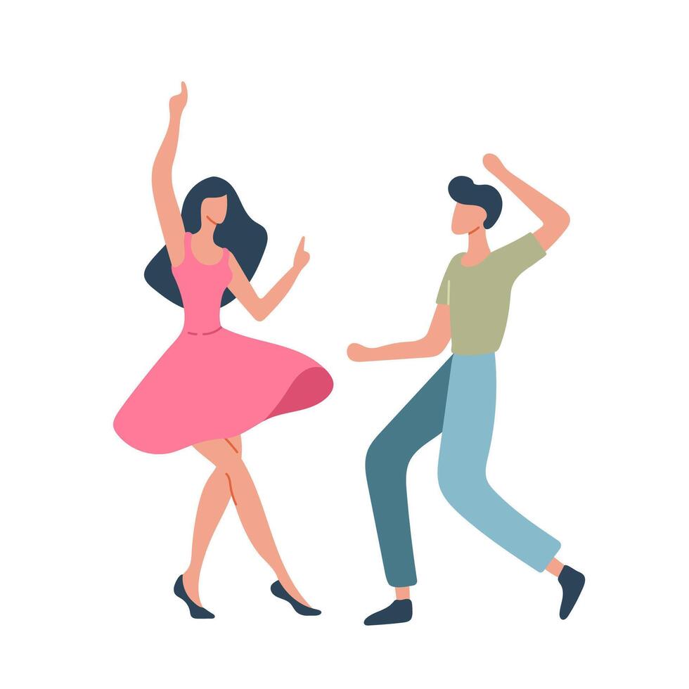 contento bailando gente, masculino y hembra bailarines aislado en blanco antecedentes. vector ilustración en plano dibujos animados estilo.