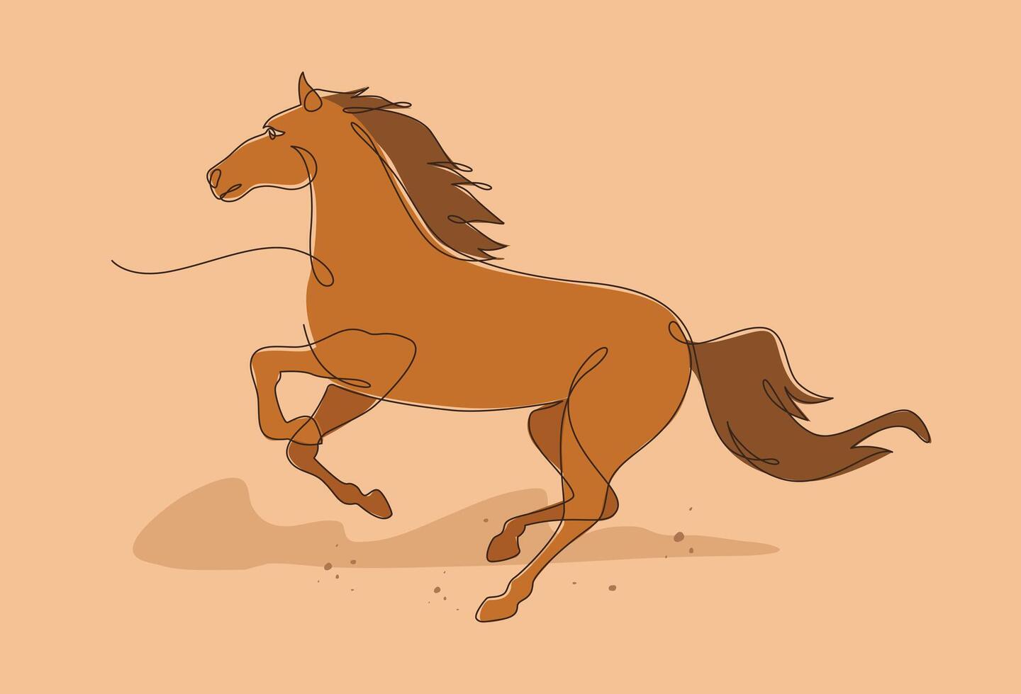 continuo línea dibujo caballo correr, lado ver soltero lineal decorativo diseño concepto. caballo color resumen lineal mínimo estilo, mano dibujado aislado en marrón antecedentes. vector ilustración.