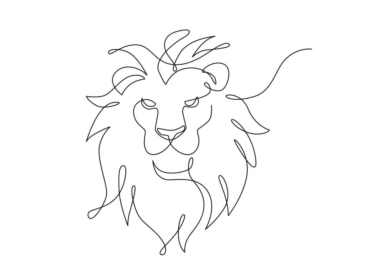 Lion head continuous line drawing. Front view single linear decorative design concept. Lion abstract linear minimal style, Hand drawn isolated on white background. Vector design illustration.