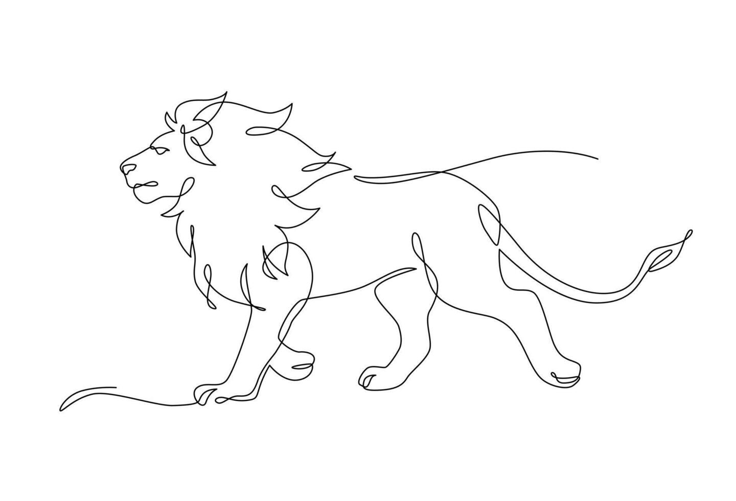 Continuous line drawing lion walking, Side view single linear decorative design concept. Lion abstract linear minimal style, Hand drawn isolated on white background. Vector design illustration.