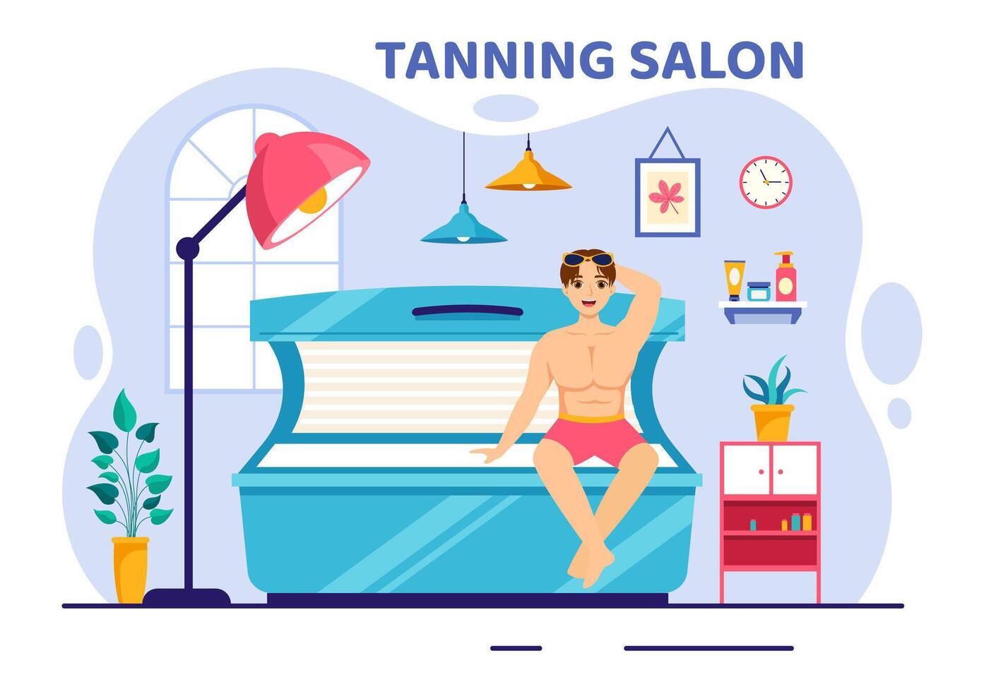 bronceado salón vector ilustración de cama procedimiento a obtener exótico piel con moderno tecnología a el spa solárium en plano dibujos animados antecedentes