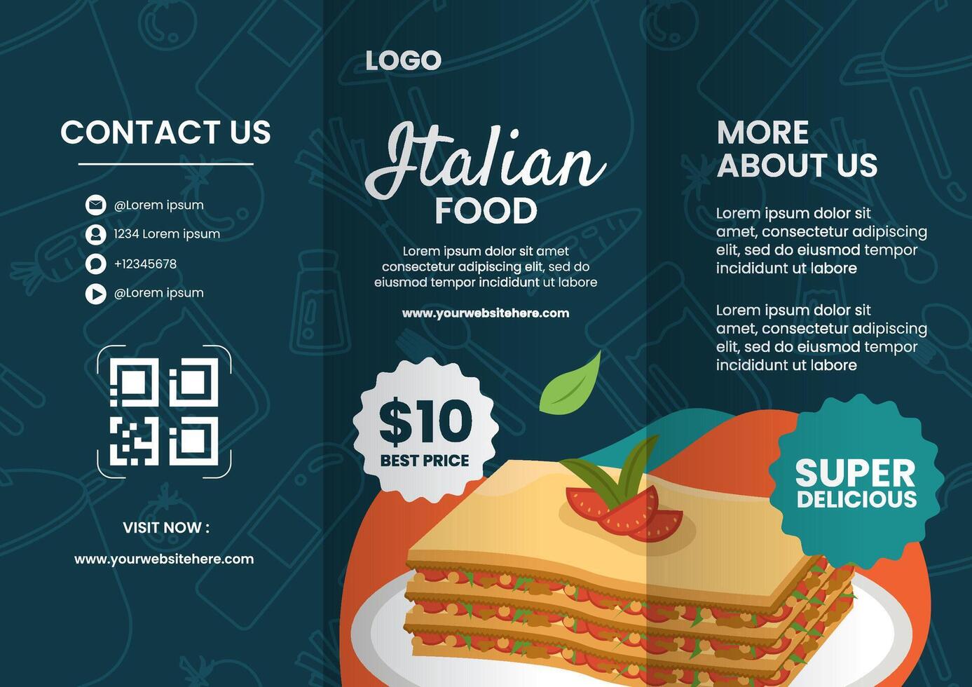 Italian Food Brochure Flat Cartoon Hand Drawn Templates Background Illustration vector