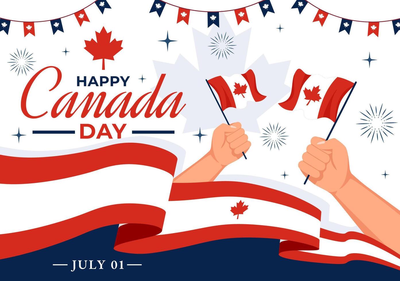 Happy Canada Day Vector Illustration Celebration in 1st July with Maple, Map and Ribbon in National Holiday Flat Cartoon Background