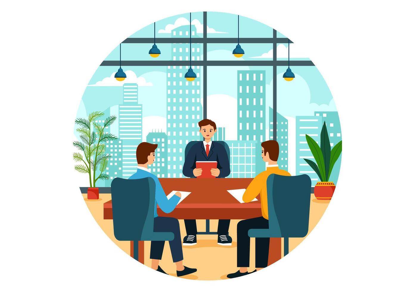 City Council Meeting Vector Illustration with Effective Business Team, Employee, Brainstorming for Important Negotiation in Flat Cartoon Background