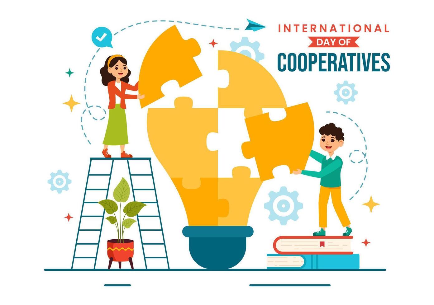 internacional día de cooperativas vector ilustración en 6 6 julio con personas a el complementario metas de el unido naciones en plano antecedentes