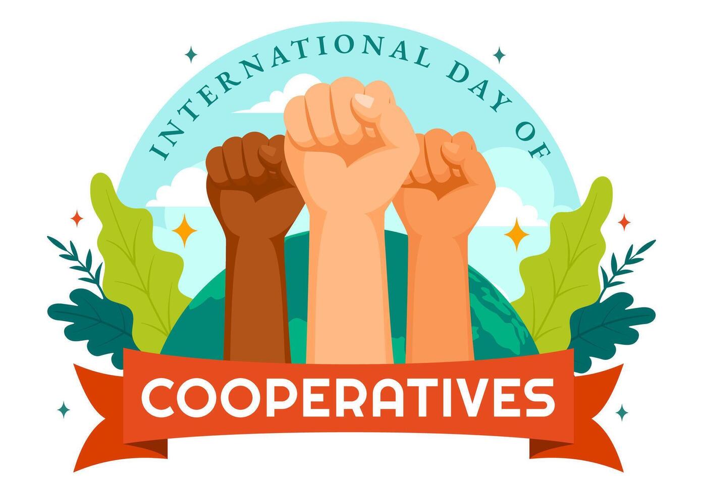 internacional día de cooperativas vector ilustración en 6 6 julio con personas a el complementario metas de el unido naciones en plano antecedentes
