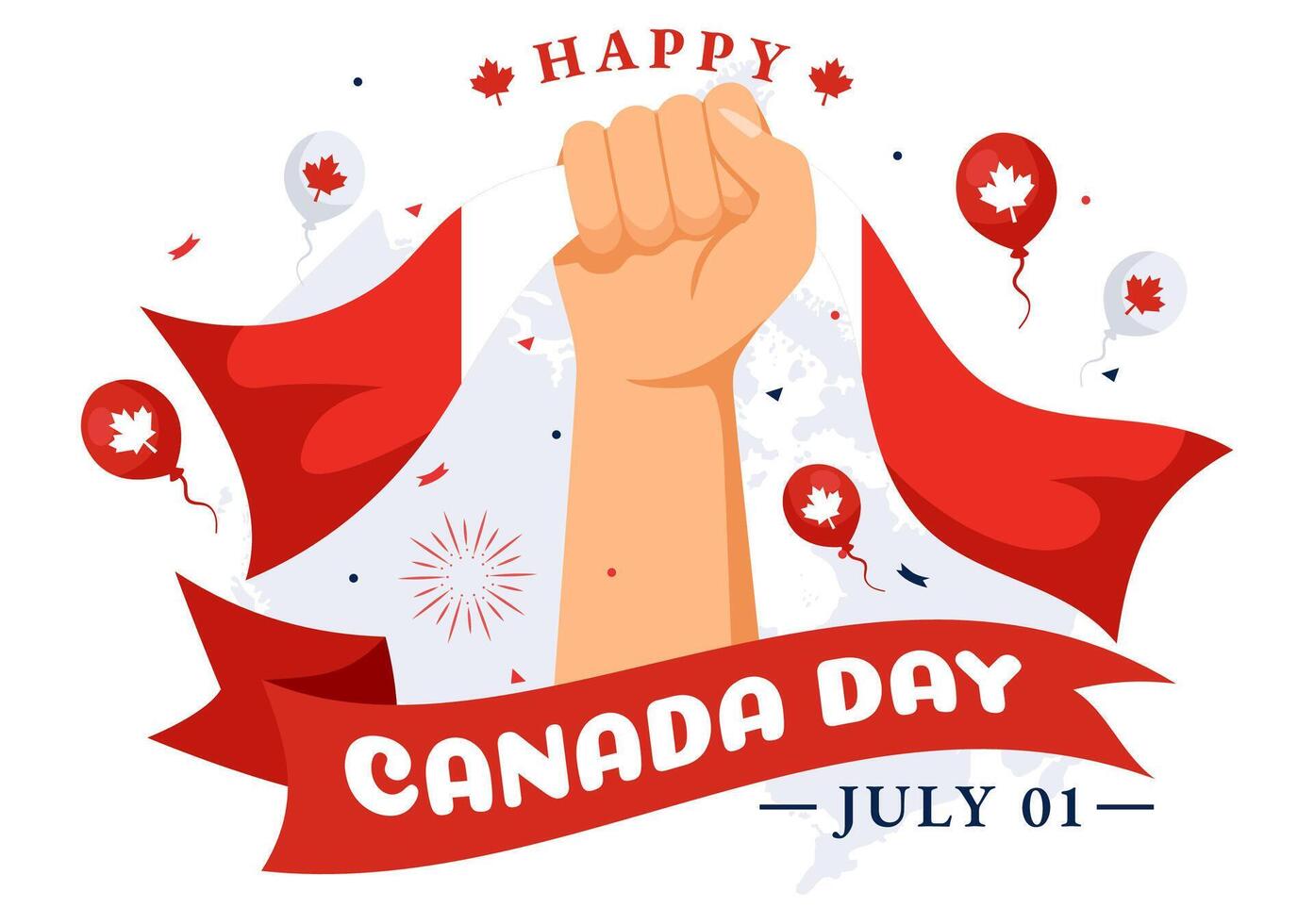 contento Canadá día vector ilustración celebracion en Primero julio con arce, mapa y cinta en nacional fiesta plano dibujos animados antecedentes