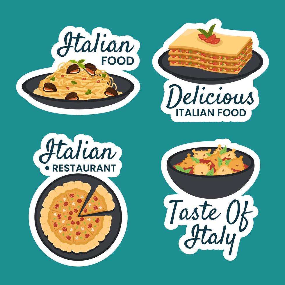 Italian Food Label Flat Cartoon Hand Drawn Templates Background Illustration vector