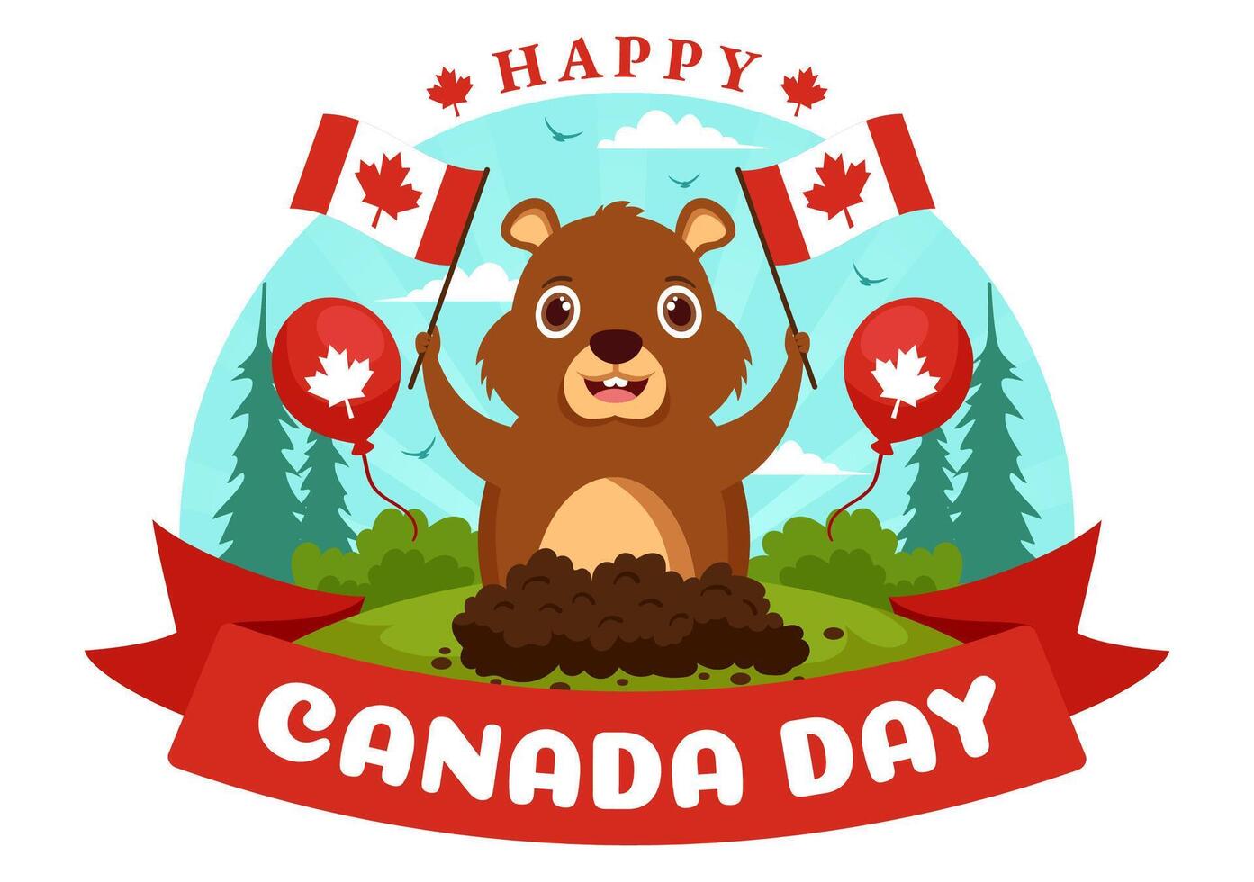 Happy Canada Day Vector Illustration Celebration in 1st July with Maple, Map and Ribbon in National Holiday Flat Cartoon Background
