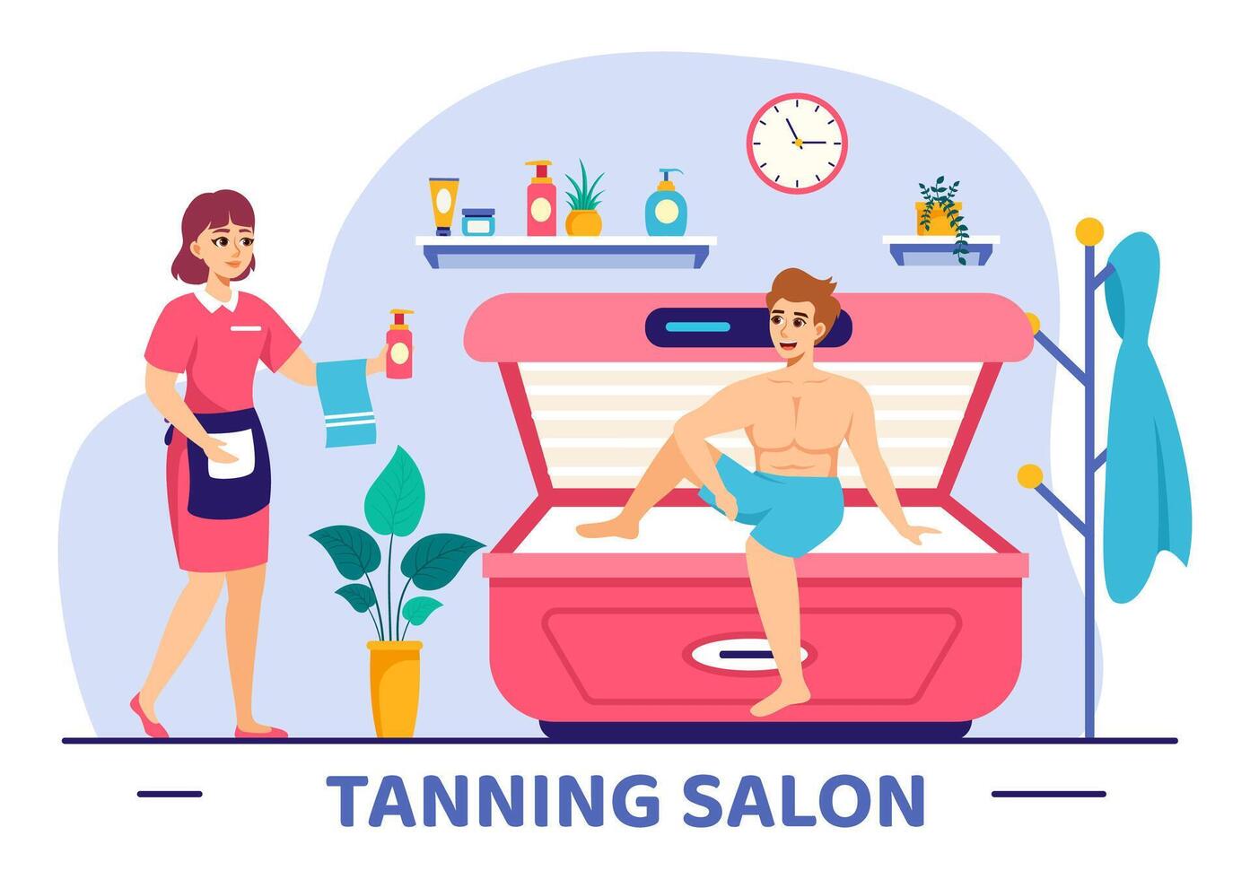 Tanning Salon Vector Illustration of Bed Procedure to Get Exotic Skin with Modern Technology at the Spa Solarium in Flat Cartoon Background