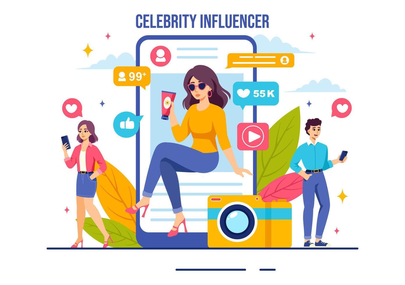 Celebrity Influencers Vector Illustration with Posts on Internet for Advertising Marketing, Daily Life or Endorse in Flat Cartoon Background