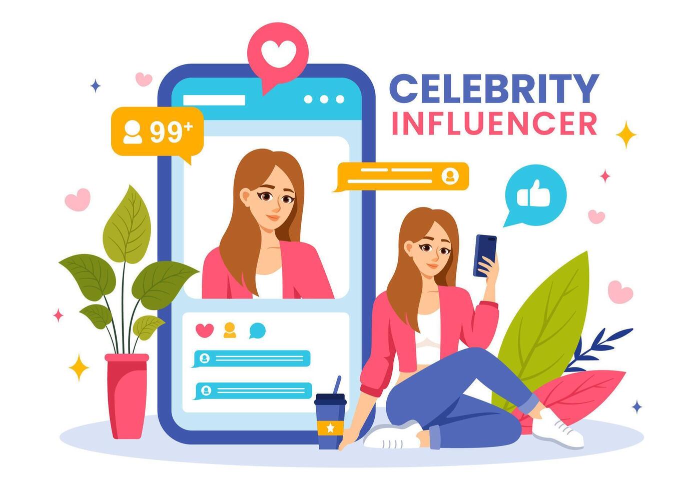 Celebrity Influencers Vector Illustration with Posts on Internet for Advertising Marketing, Daily Life or Endorse in Flat Cartoon Background