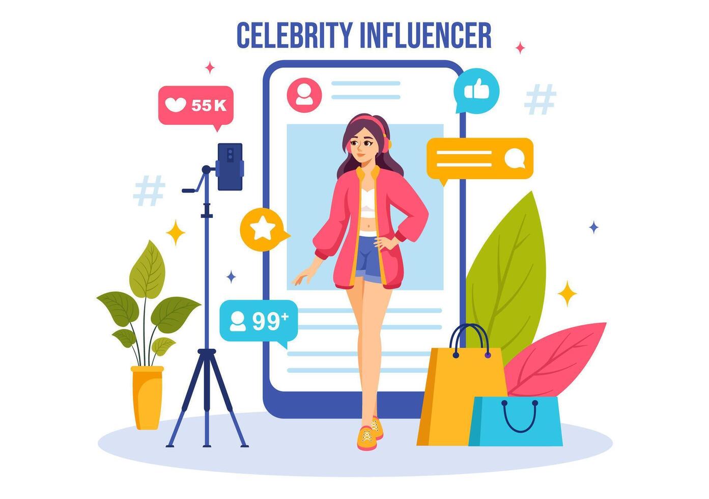 Celebrity Influencers Vector Illustration with Posts on Internet for Advertising Marketing, Daily Life or Endorse in Flat Cartoon Background