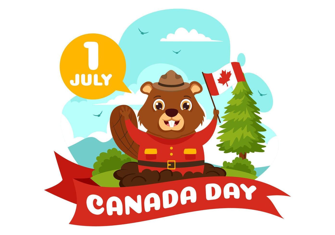 Happy Canada Day Vector Illustration Celebration in 1st July with Maple, Map and Ribbon in National Holiday Flat Cartoon Background