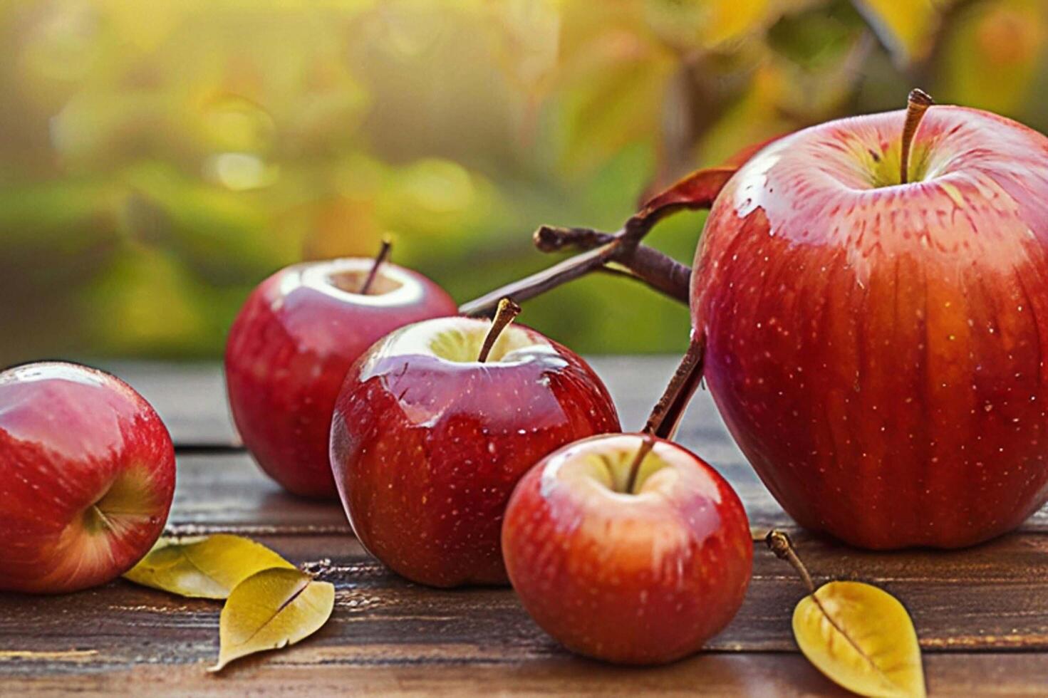 AI generated Harvested red apples in a basket photo