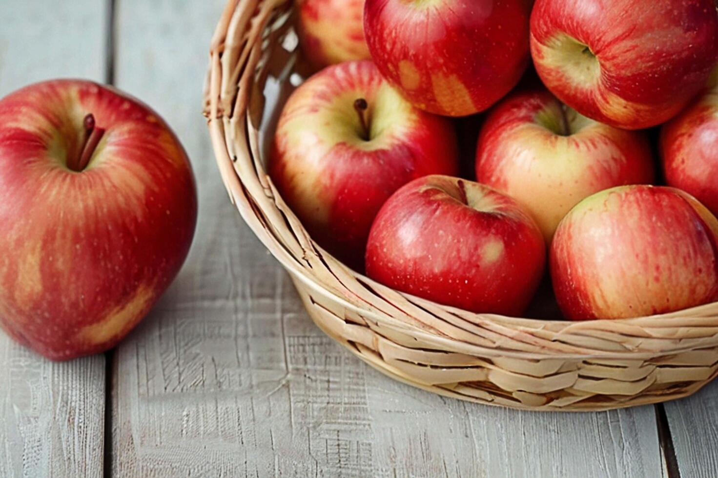 AI generated Harvested red apples in a basket photo