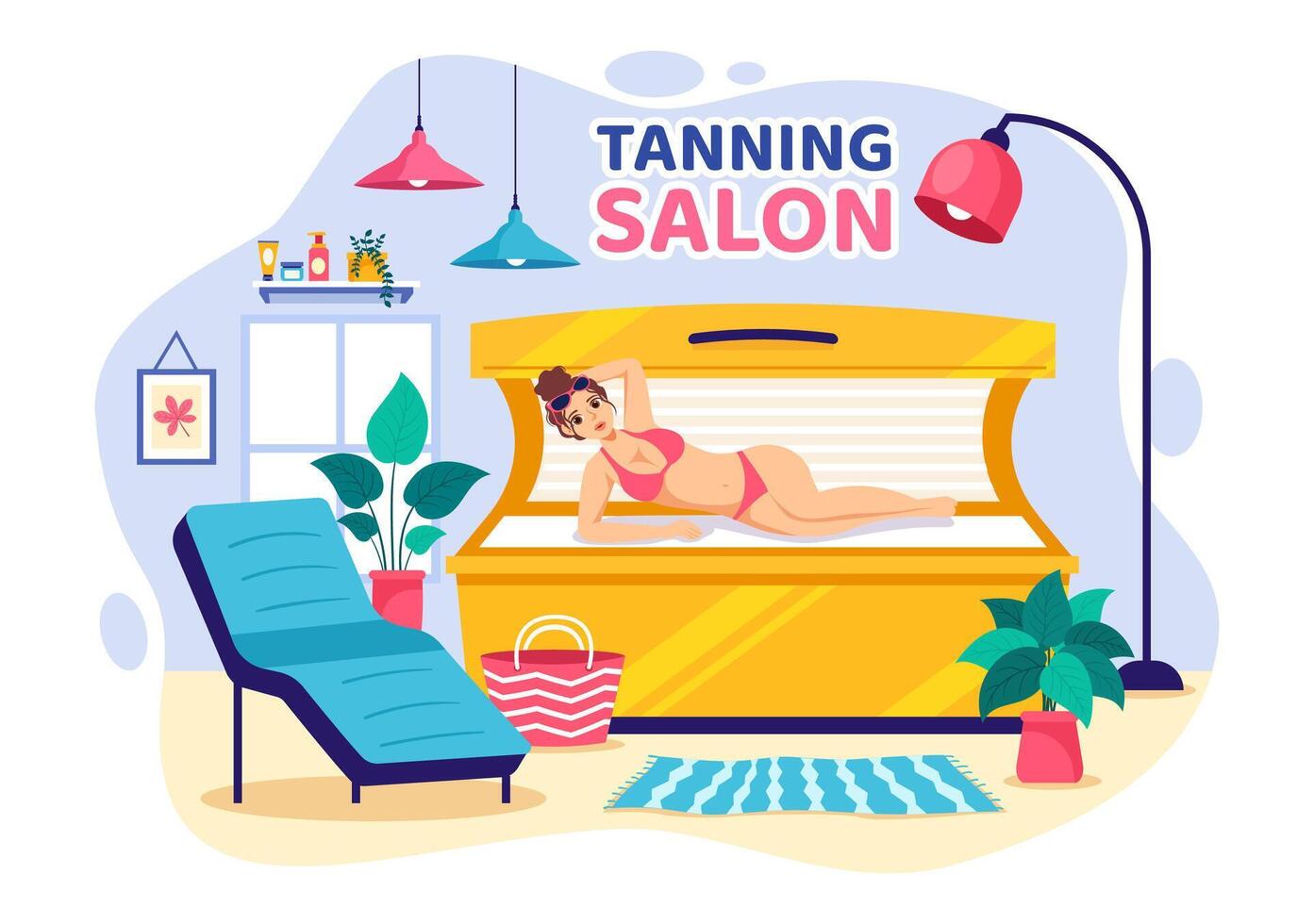 bronceado salón vector ilustración de cama procedimiento a obtener exótico piel con moderno tecnología a el spa solárium en plano dibujos animados antecedentes