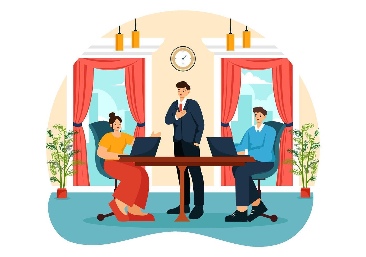 City Council Meeting Vector Illustration with Effective Business Team, Employee, Brainstorming for Important Negotiation in Flat Cartoon Background