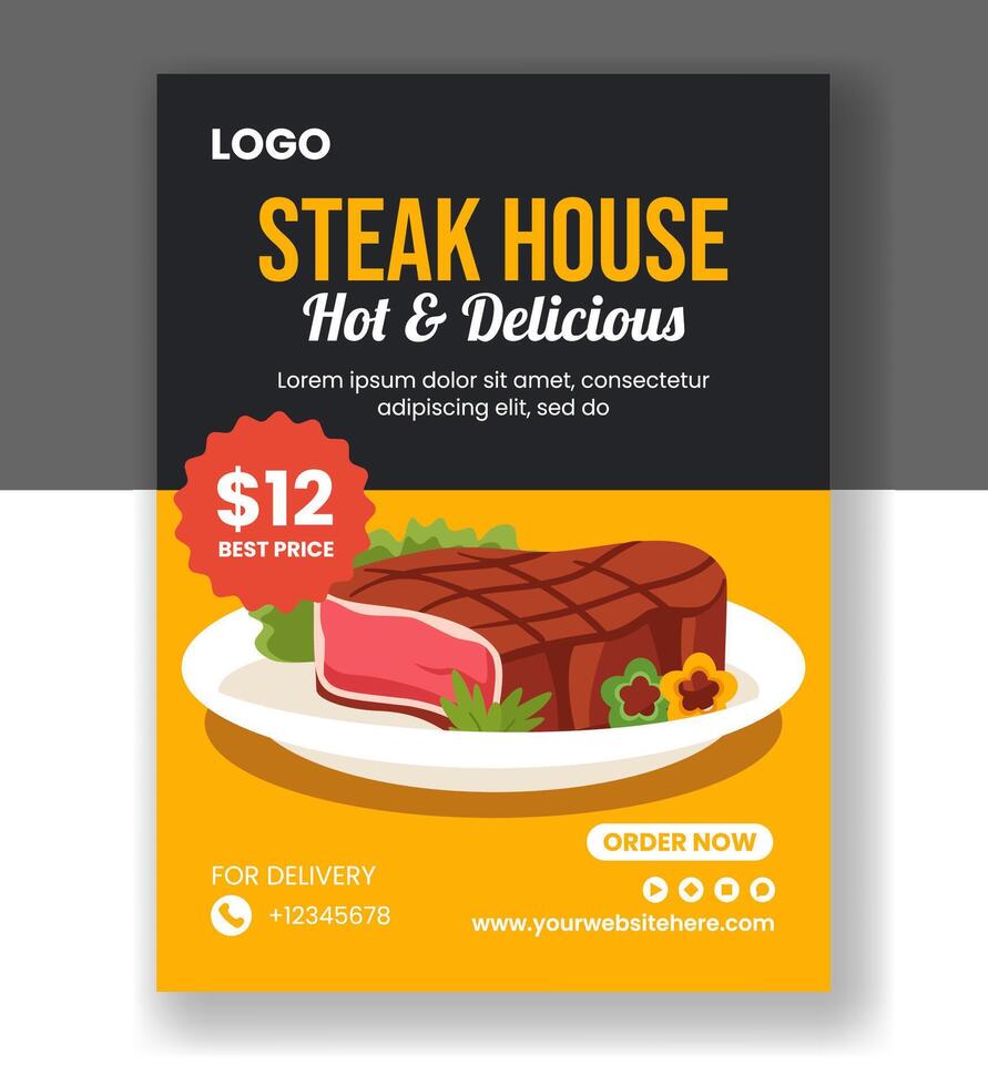 Steakhouse Vertical Poster Flat Cartoon Hand Drawn Templates Background Illustration vector