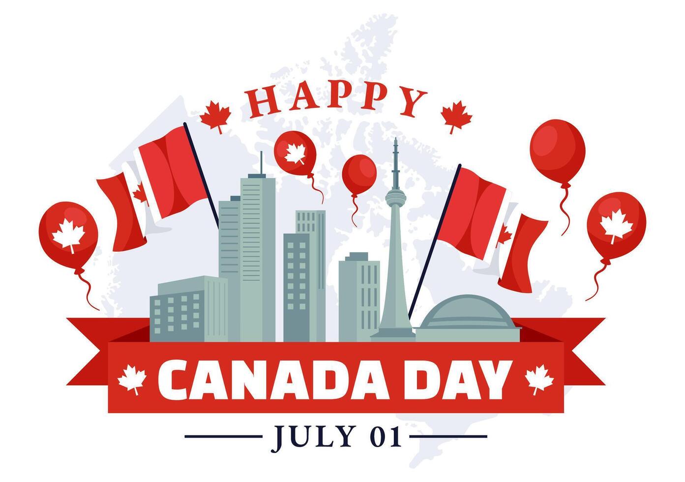 Happy Canada Day Vector Illustration Celebration in 1st July with Maple, Map and Ribbon in National Holiday Flat Cartoon Background