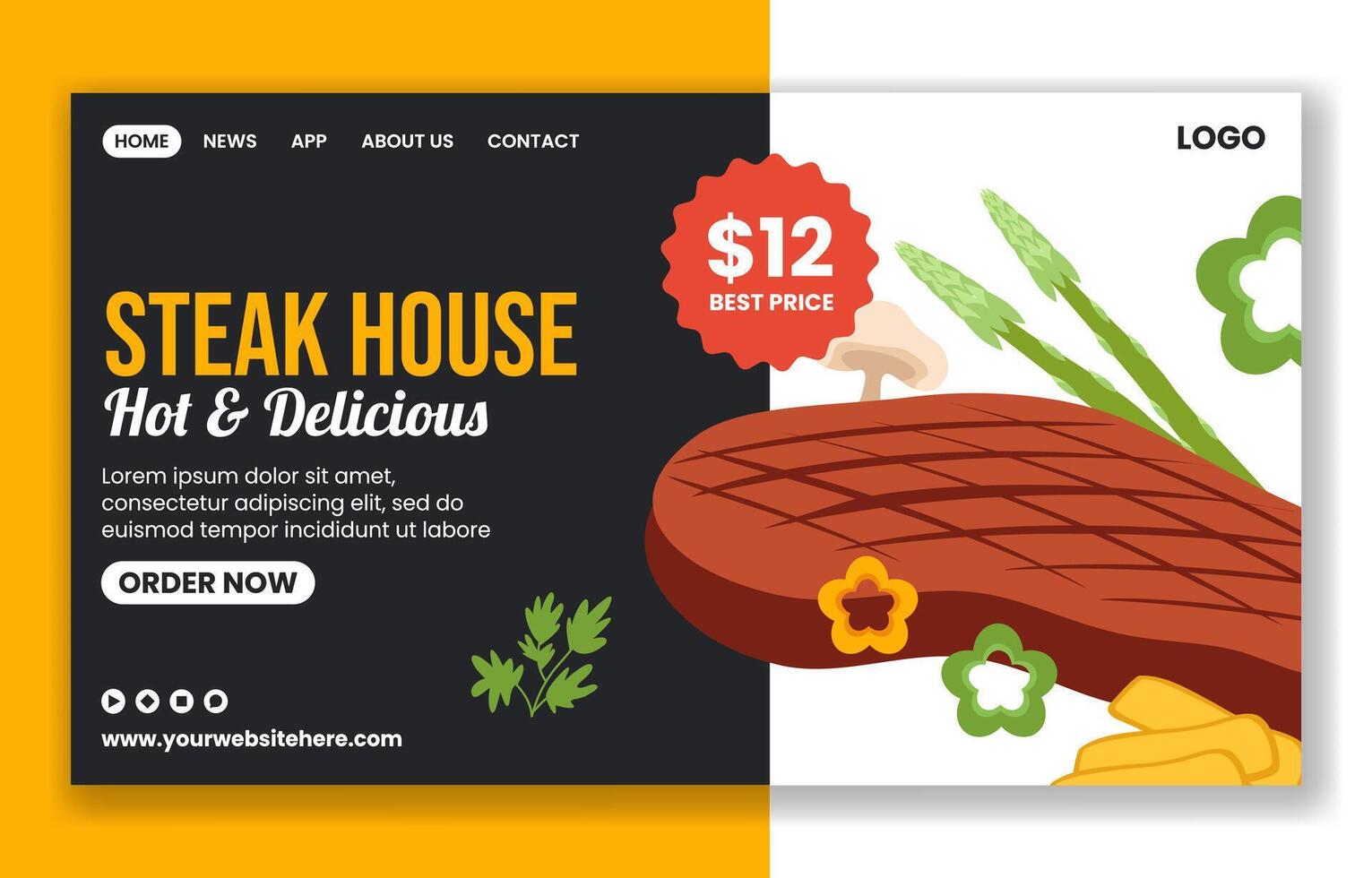 Steakhouse Social Media Landing Page Cartoon Hand Drawn Templates Background Illustration vector