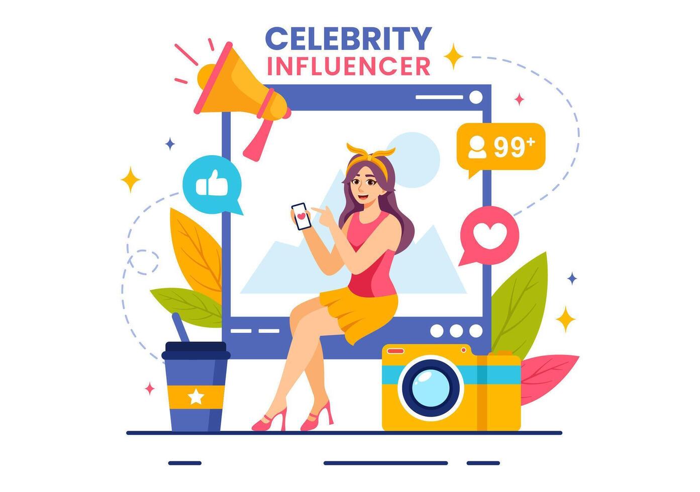 Celebrity Influencers Vector Illustration with Posts on Internet for Advertising Marketing, Daily Life or Endorse in Flat Cartoon Background